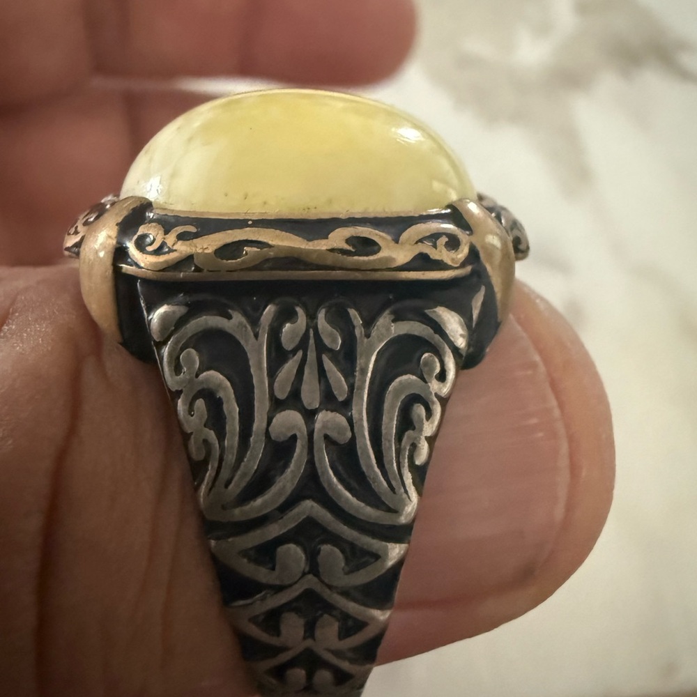 Elegant Silver and yellow/gold gem stone Ring for men size 13